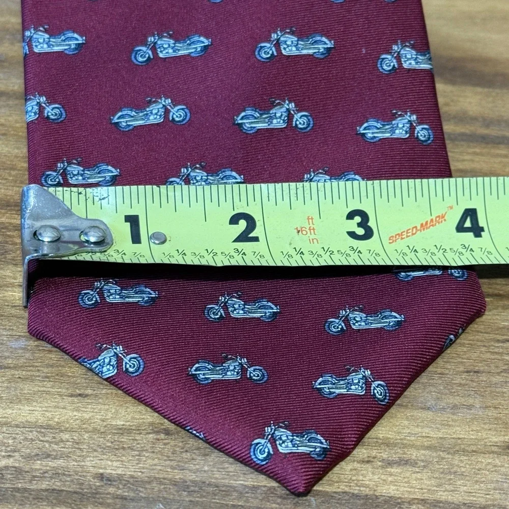STRUCTURE Mens Burgundy Silk Motorcycle Print‎ Neck Tie Made in USA